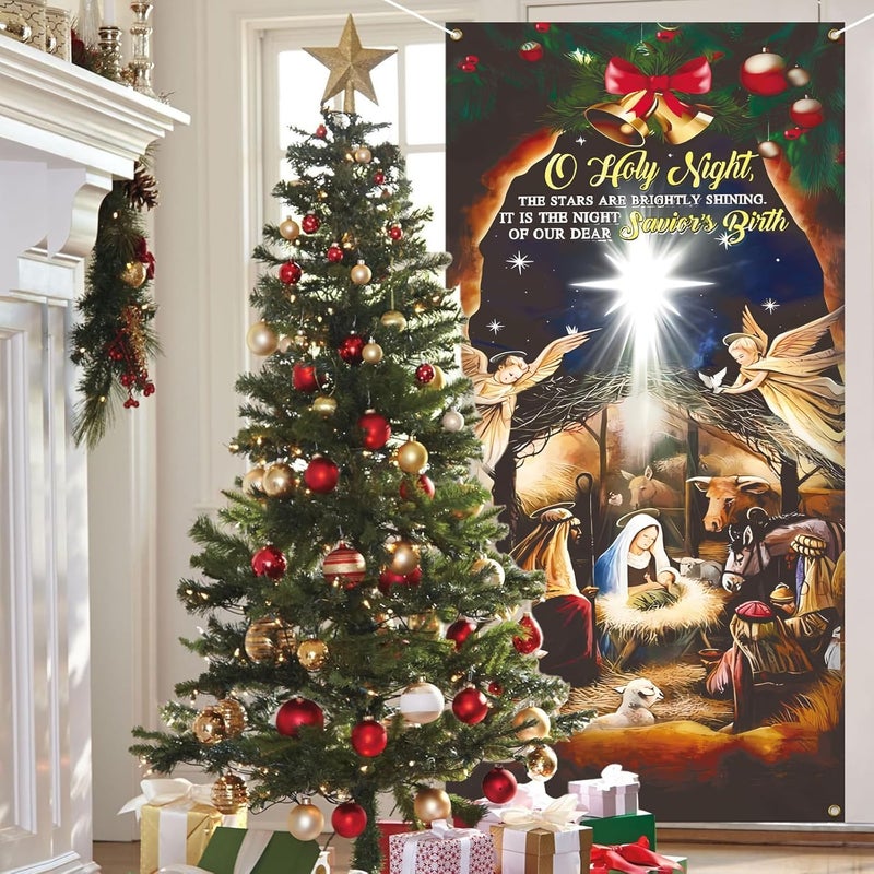 Zeptrix Christmas Door Cover Decorations,Jesus Nativity Scene Christmas Fabric Door Decoration Porch Sign Holy Night Outdoor Religious Front Door Banner Winter Holiday New Year Xmas Office Home Party Supplies - Image 4